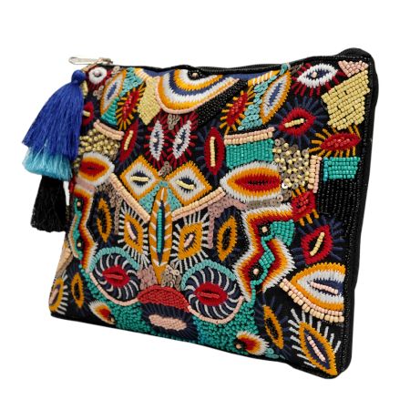 Abstact Design Beaded Cotton Clutch Bag for Women 